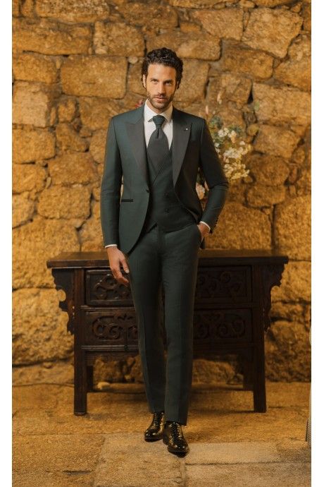 Abito da sposo in lana stretch verde scuro ? Tessuto Zignone 26.04.910