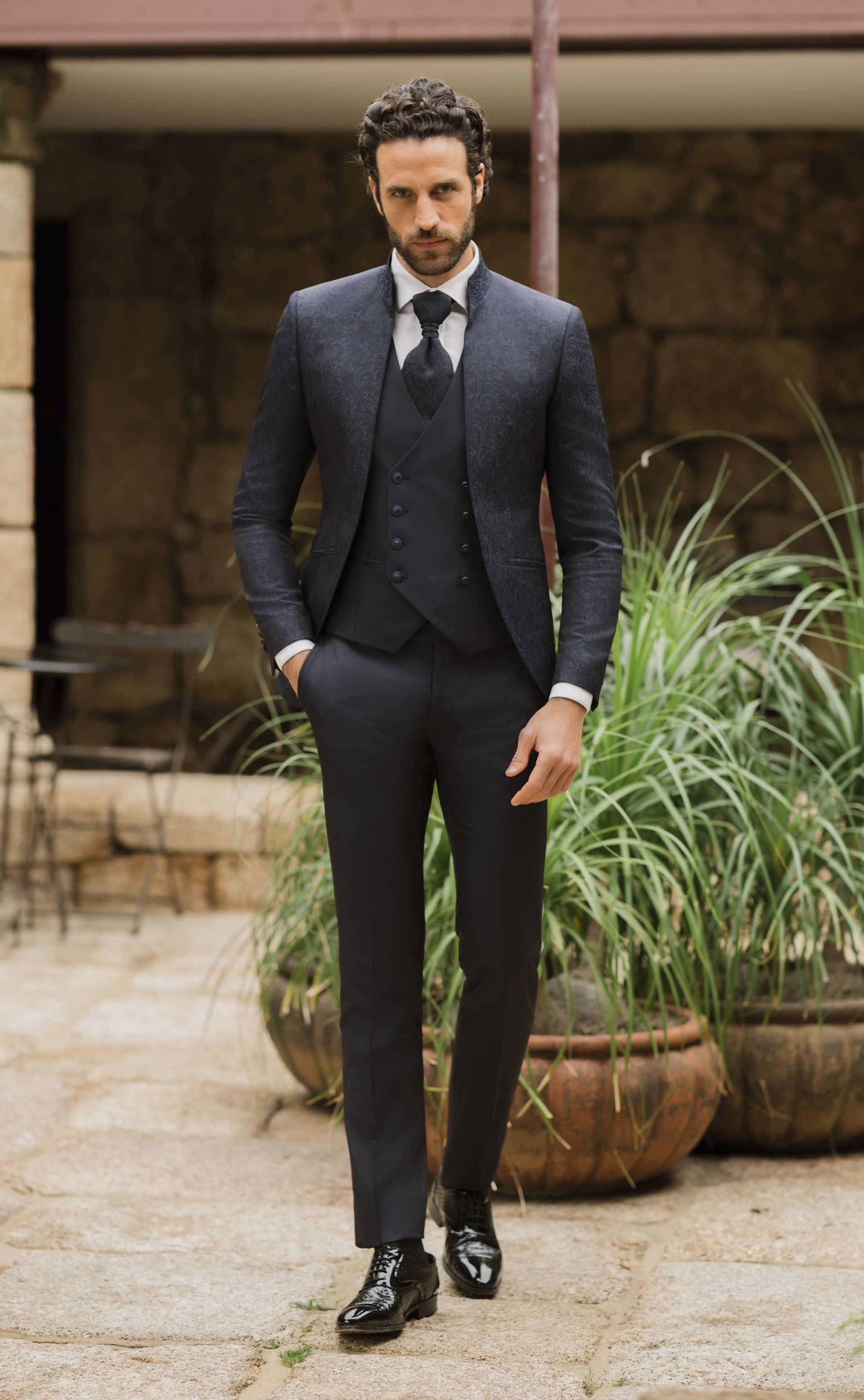 Abito da sposo in lana lurex broccato blu 26.08.300