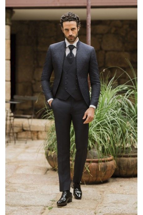 Abito da sposo in lana lurex broccato blu 26.08.300