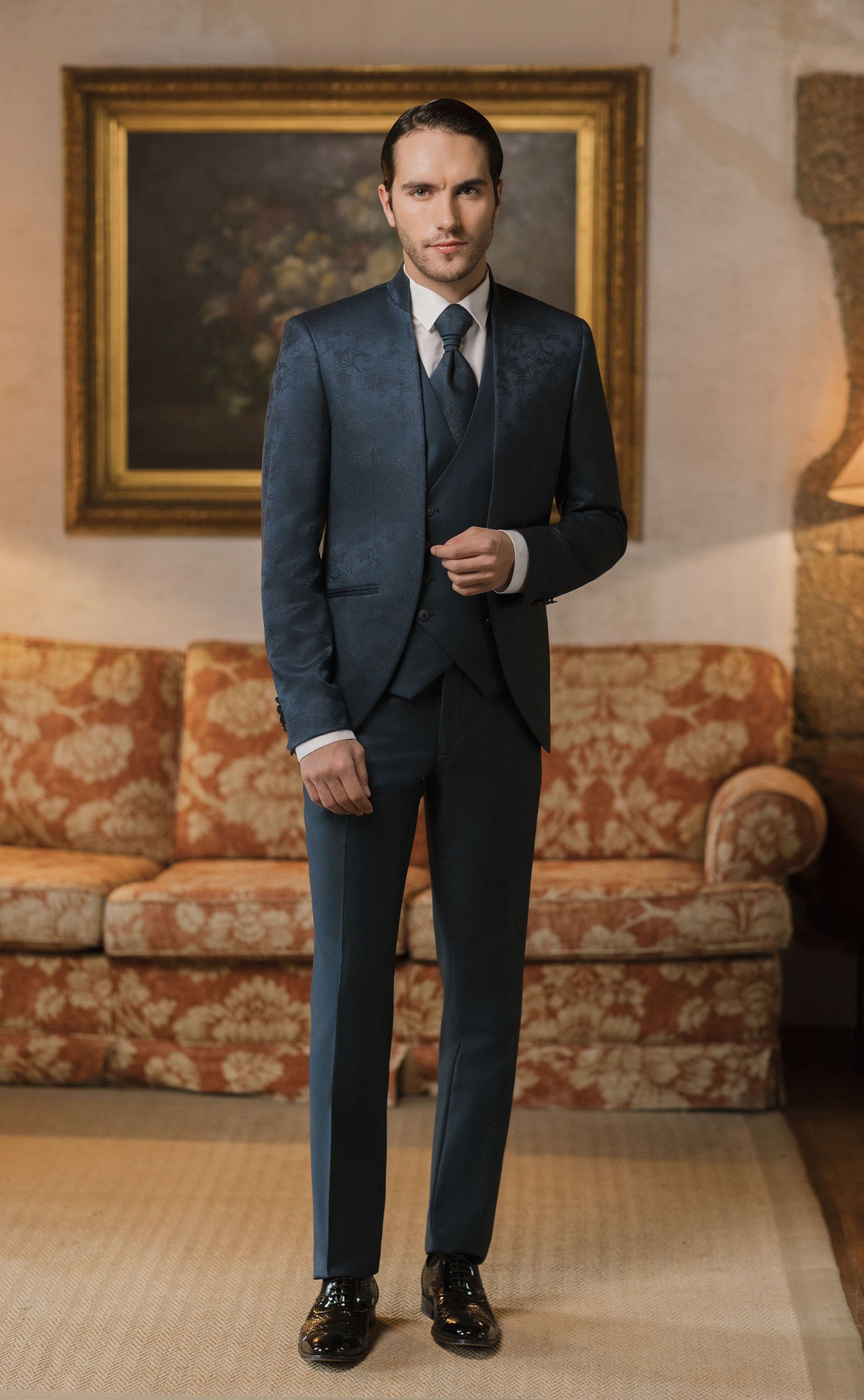 Abito da sposo in lana lurex broccato verde ? Tessuto Zignone 26.19.900